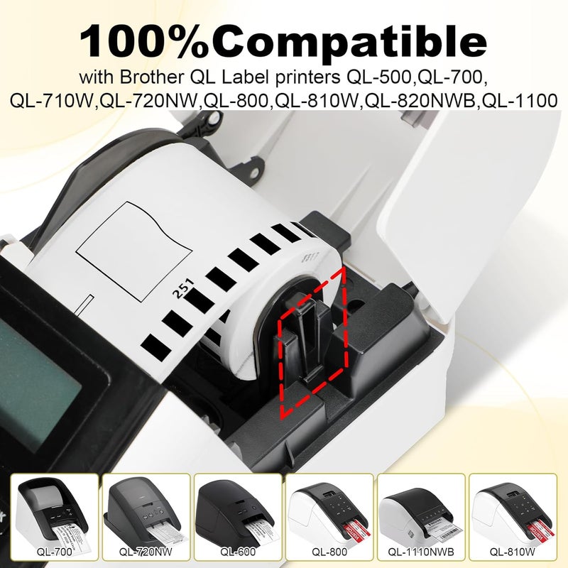 GreaTeam DK-2251 DK2251 Labels Replacement for Brother 2.4”x 50ft Continuous Length Label Black/Red on White, Compatible with Brother QL-800 QL-820NWB QL 810W Label Printer, 6 Rolls + 1 Refillable Cartridge - Image 3